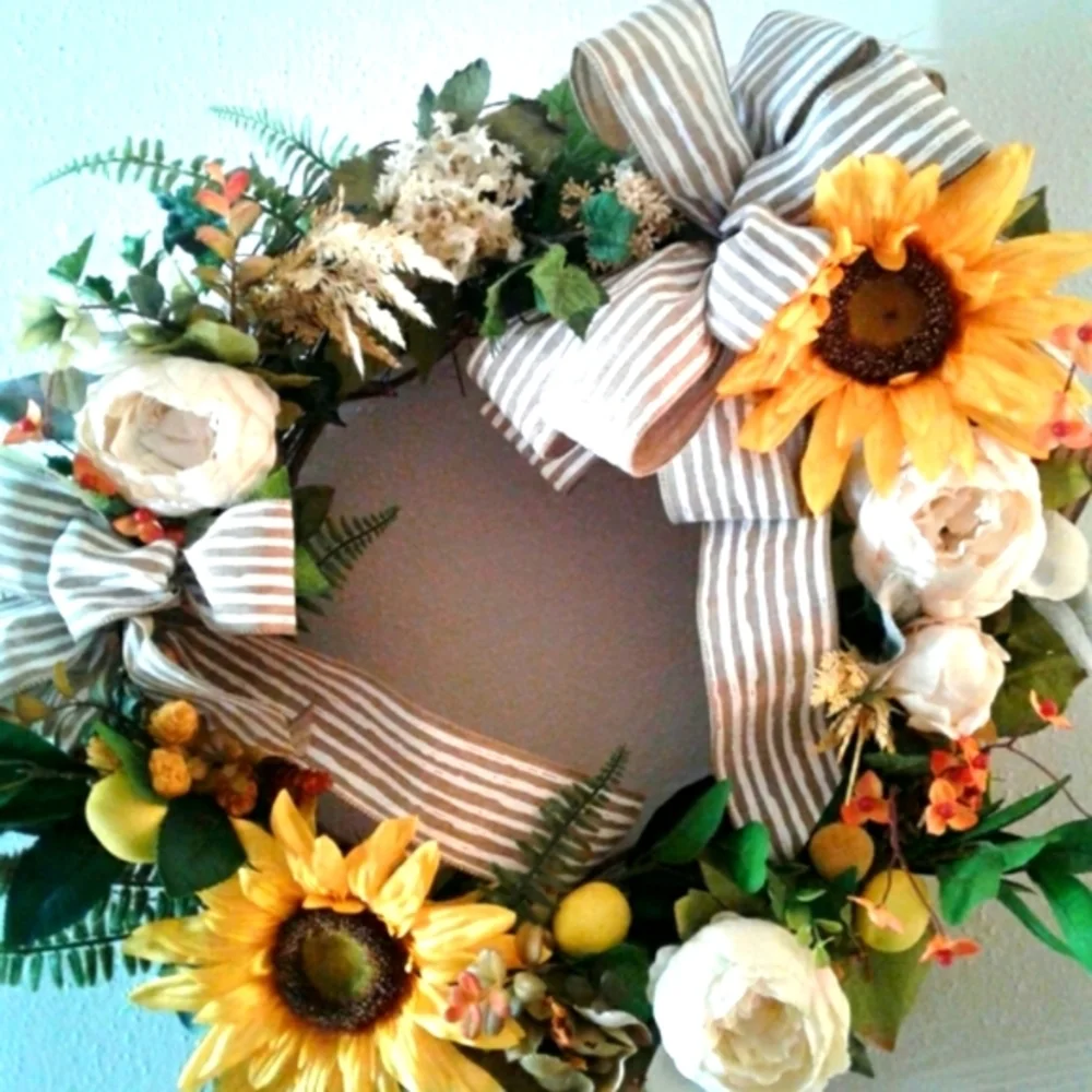 Hand Crafted Wreath Sunflower Multi-seasonal Wreath Handmade Door S…